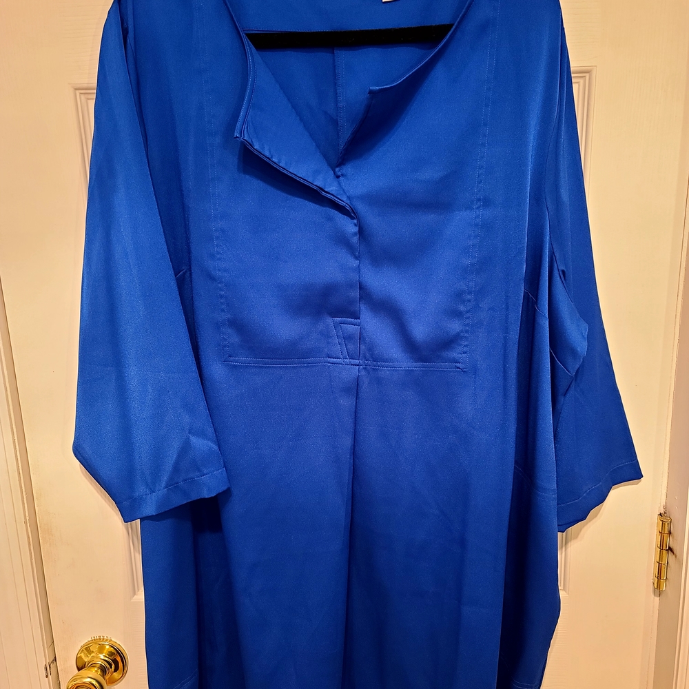 Joan Rivers Blue Oversized Boxy Blouse with Mandarin Collar